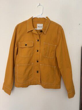 Madewell Mustard Herringbone Chore Jacket White Contrast Stitch Size M